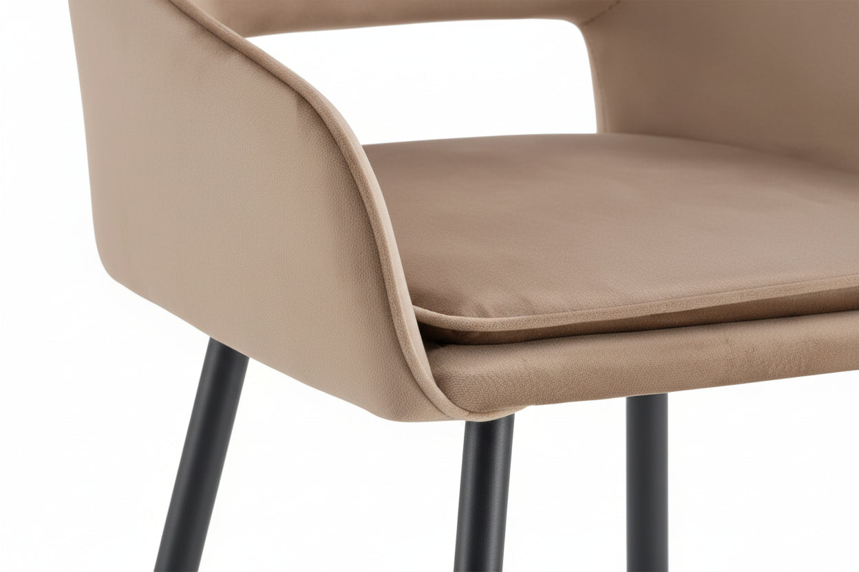 Lot 2 Tabourets de Bar Athena Velours Taupe Pieds Métal Noir 47x41x104cm