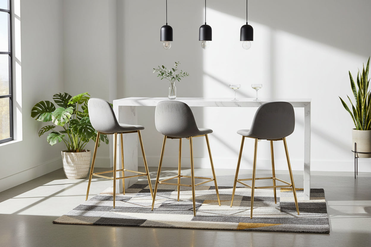 Lot 2 Tabourets de Bar Scandinave Velours Anthracite Pieds Gold 47,5x43x100cm