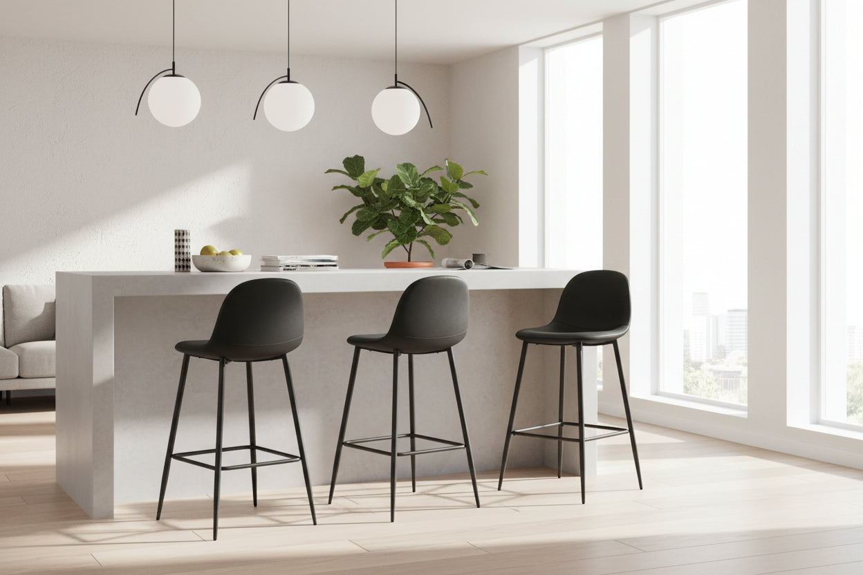 Lot 2 Tabourets de Bar Scandinave Velours Noir Pieds Métal Noir