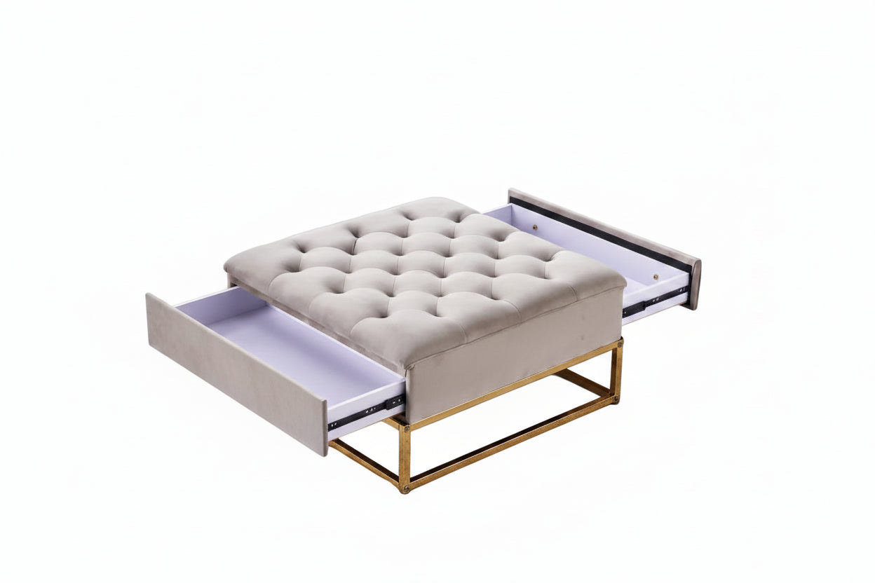 Table basse pouf velours moka 80x80 cm - CAPITONNE