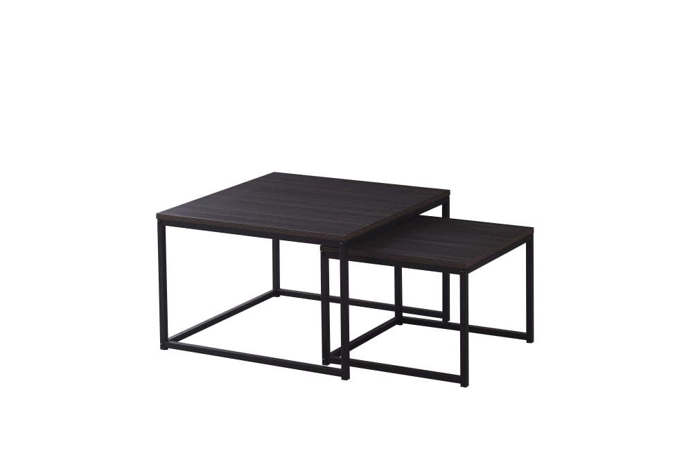 Lot 2 Tables Basses Gigognes BELGRADE Métal Noir Plateau Bois Noir 70x70x46 / 50x50x40cm