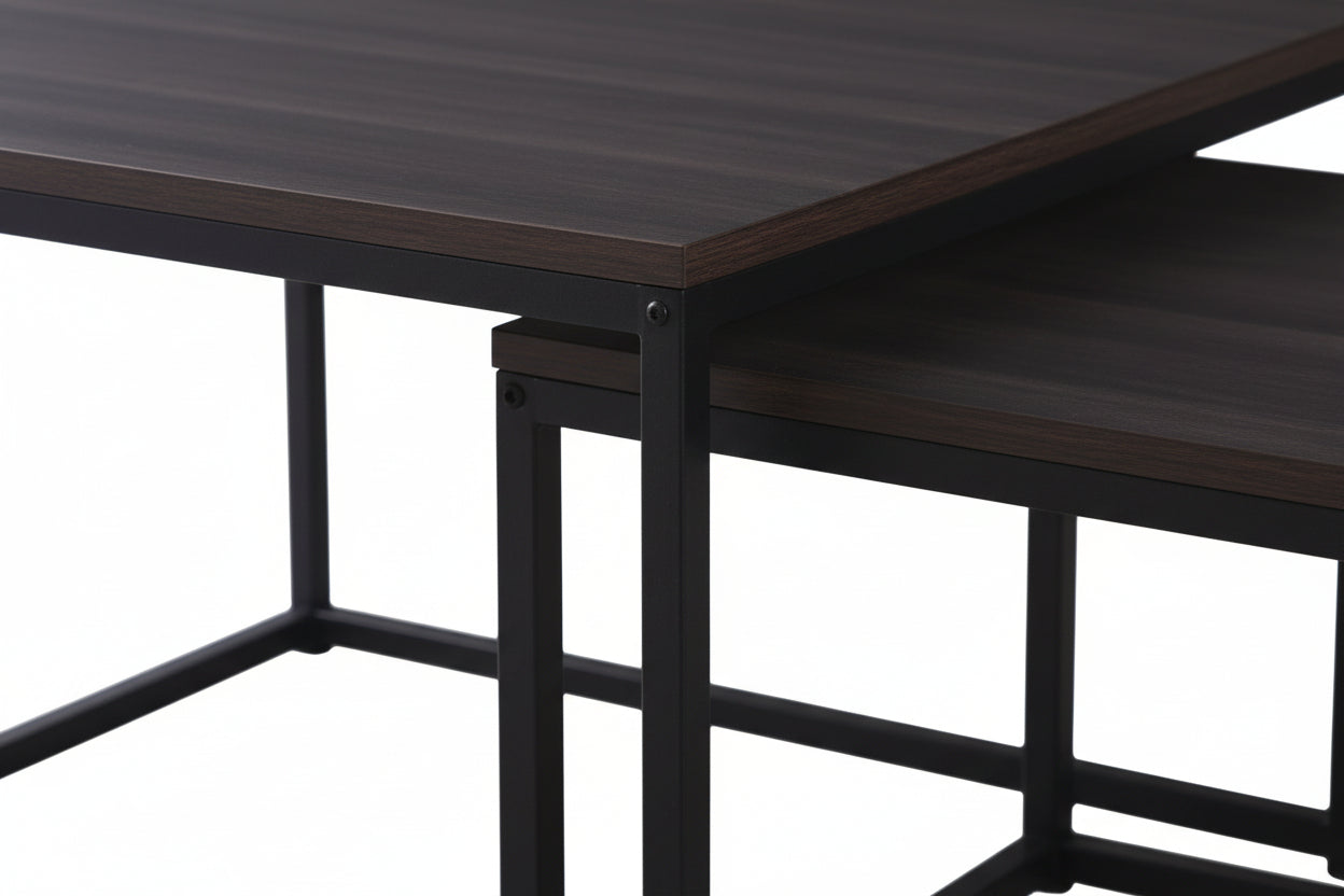 Lot 2 Tables Basses Gigognes BELGRADE Métal Noir Plateau Bois Noir 70x70x46 / 50x50x40cm