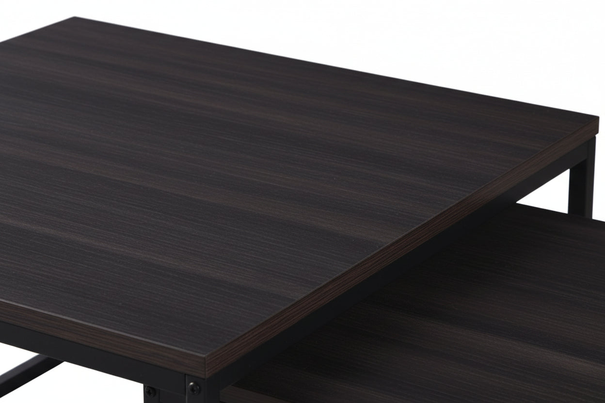 Lot 2 Tables Basses Gigognes BELGRADE Métal Noir Plateau Bois Noir 70x70x46 / 50x50x40cm