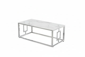 Table basse SOPHIE  pieds Chromé plateau en marbré blanc  120 cm