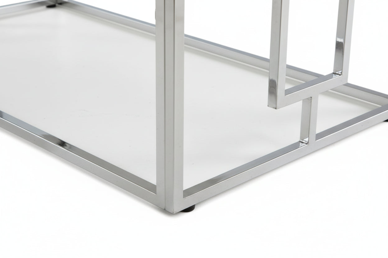 Table basse SOPHIE  pieds Chromé plateau en marbré blanc  120 cm