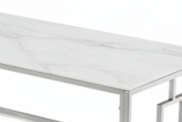Table basse SOPHIE  pieds Chromé plateau en marbré blanc  120 cm