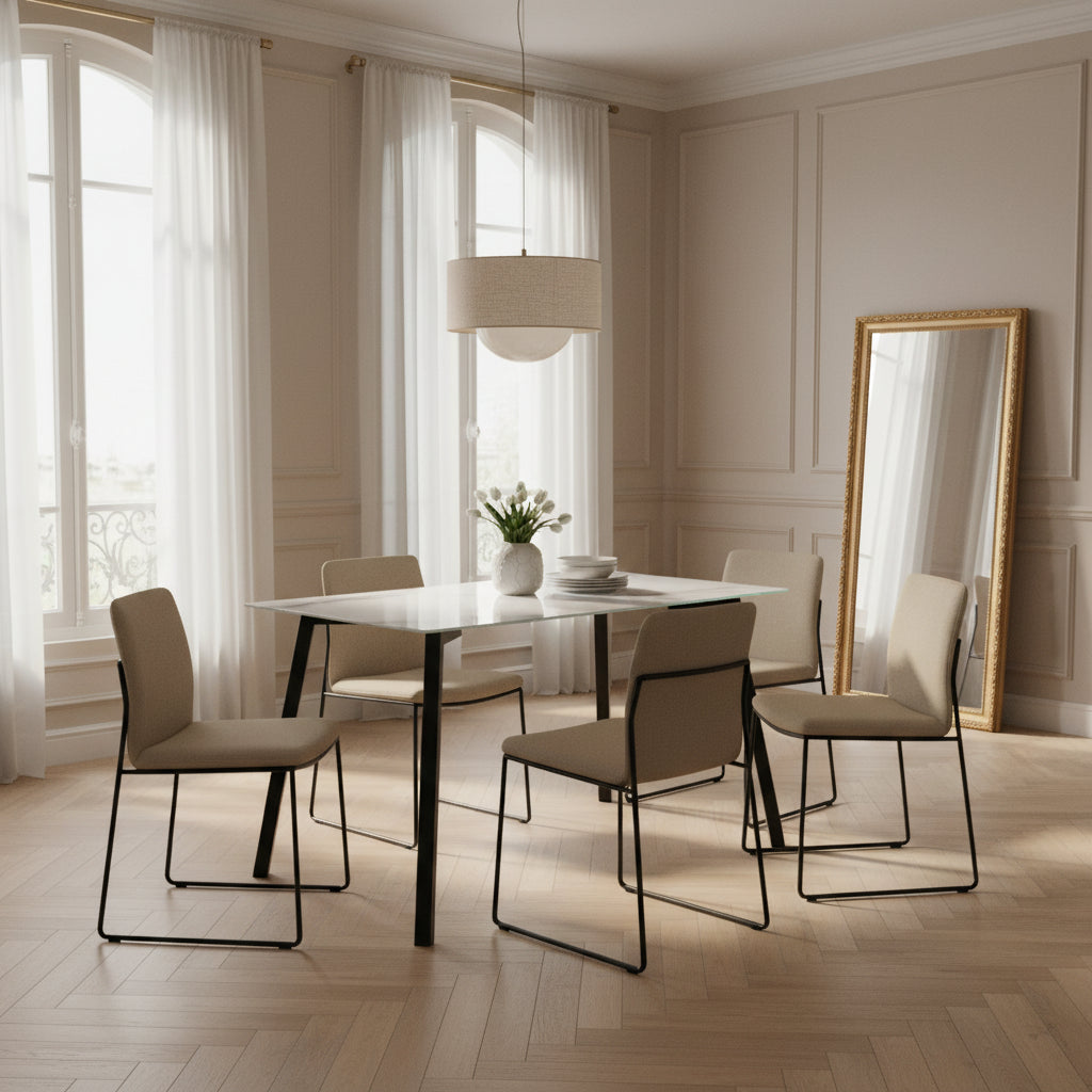 Table à manger MIRAGE en verre marbre blanc