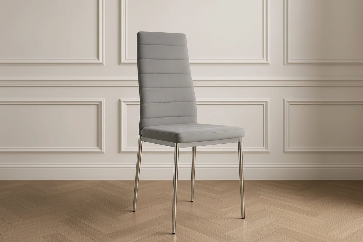 Lot 6 chaises velours gris pieds métal chrome 39x39x95 cm TOLIA