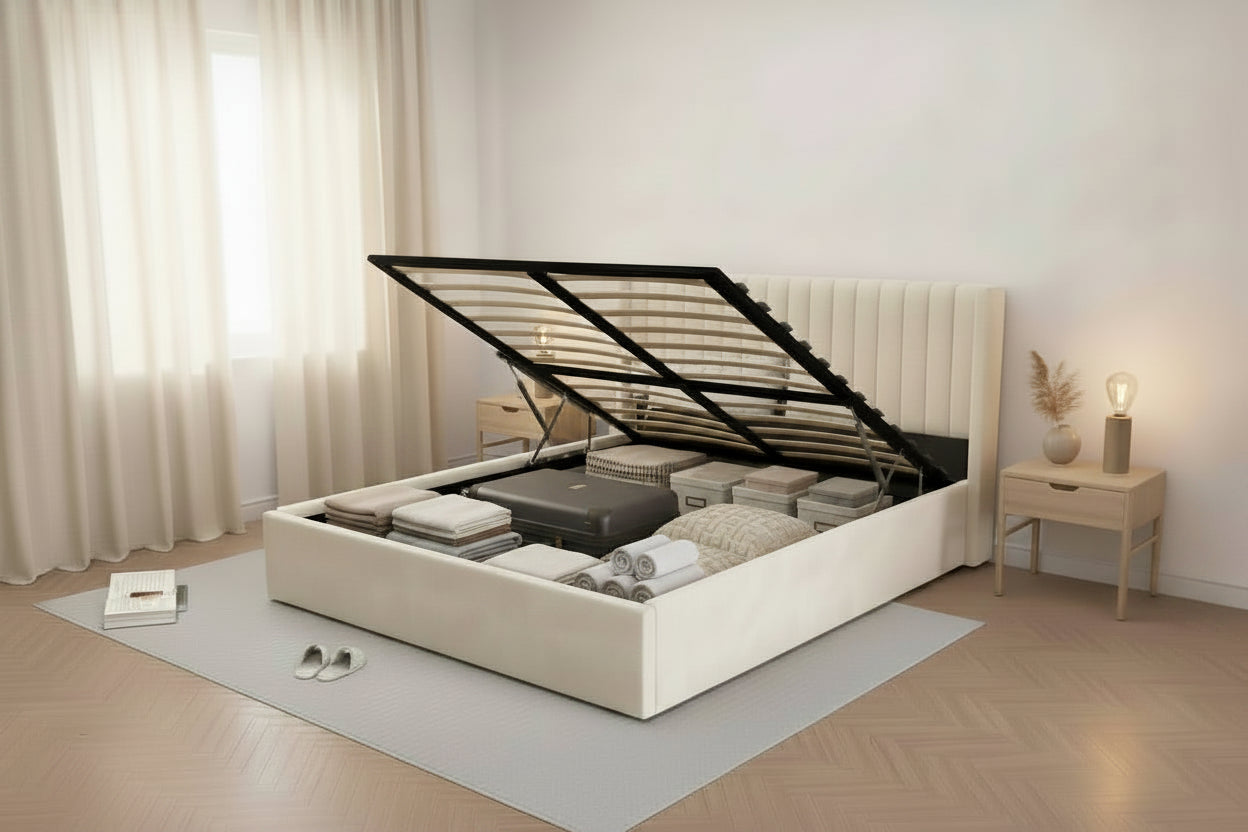 LIT DOUBLE COFFRE CAMILLE 160x200CM #couleur_beige