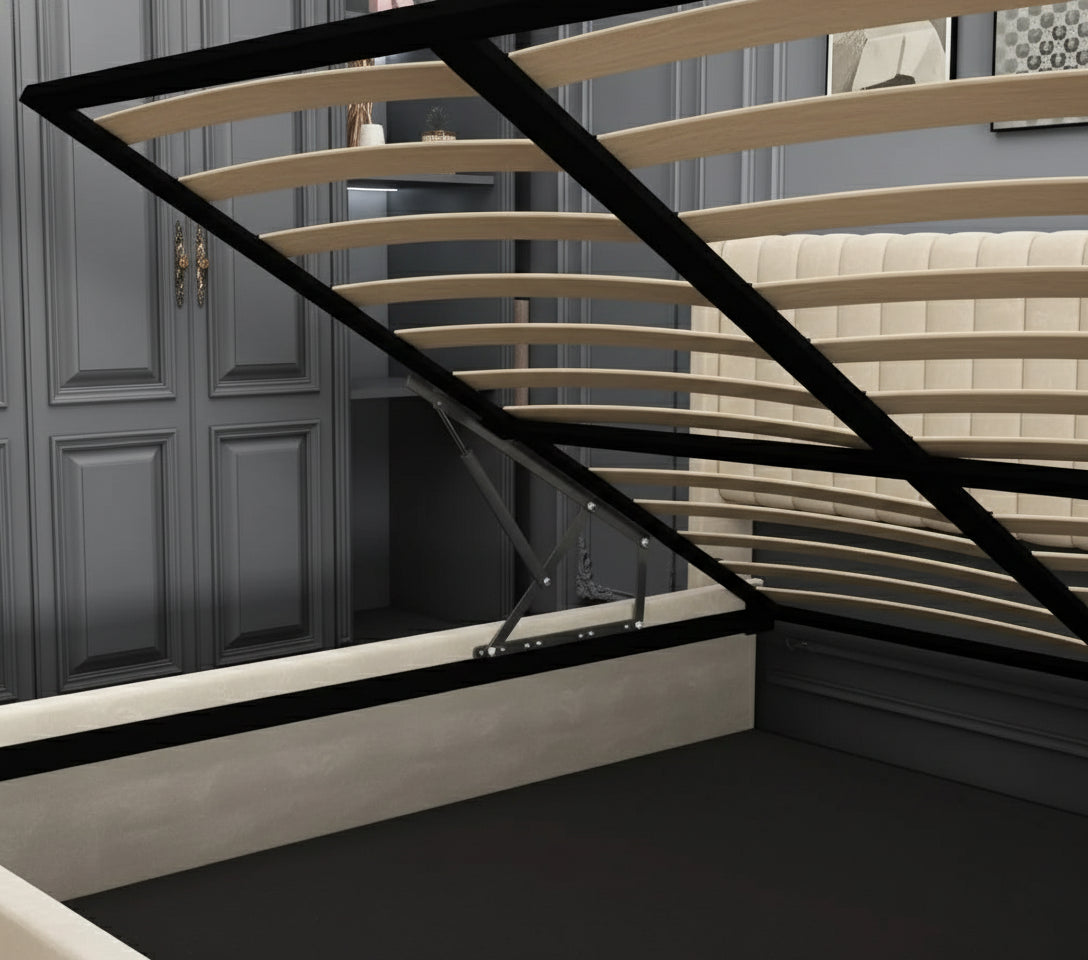 LIT COFFRE CAMILLE en velours BEIGE 180X200CM