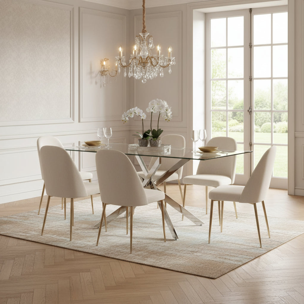 Table à manger JESSICA Gold Chrome transparent 150x90 cm