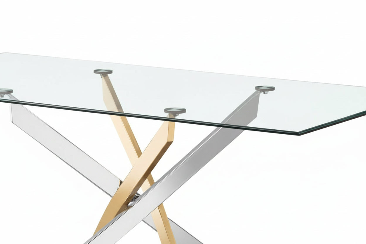 Table à manger JESSICA Gold Chrome transparent 180 x 90 cm