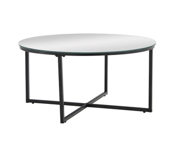 Table Basse LORIE Ronde Plateau Verre Trempé Miroir Structure Métal Noir D90x45cm