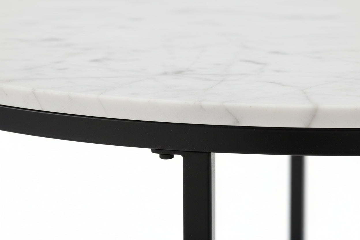 Table Basse LORIE Ronde Plateau Verre Trempé Miroir Structure Métal Noir D90x45cm