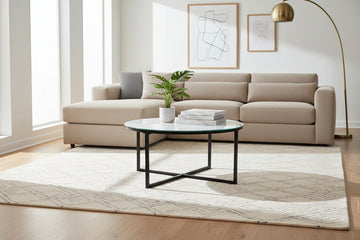 Table Basse LORIE Ronde Plateau Verre Trempé Miroir Structure Métal Noir D90x45cm