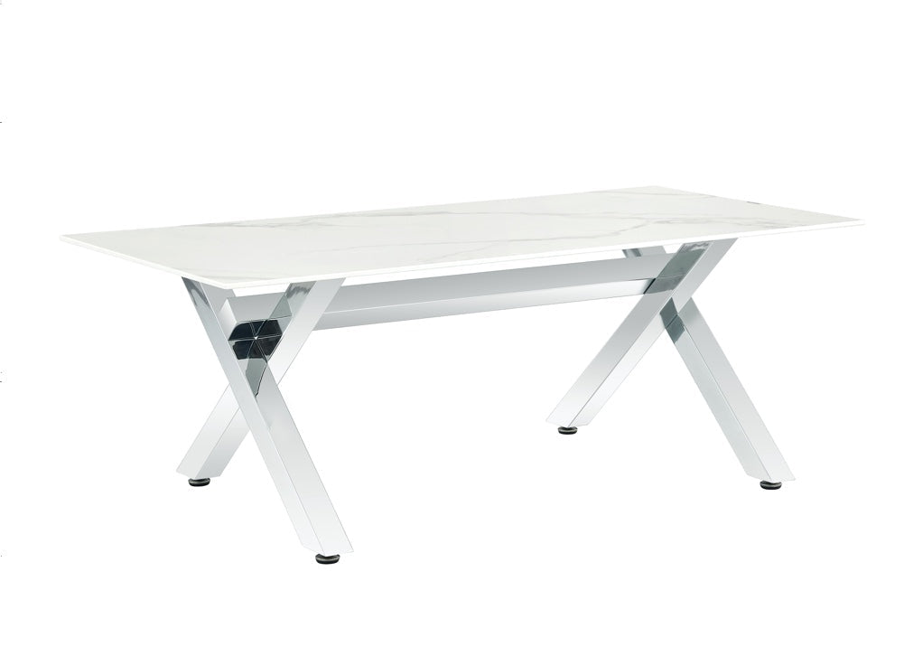 Table basse IXE Chrome & Verre Transparent 120x60x45 cm - Marbré blanc