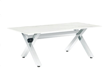 Table basse IXE Chrome & Verre Transparent 120x60x45 cm - Marbré blanc
