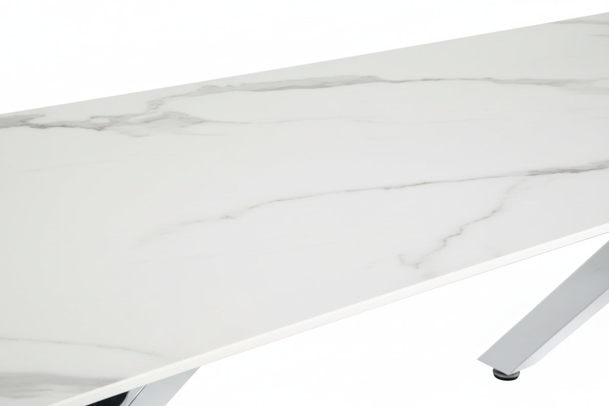 Table basse IXE Chrome & Verre Transparent 120x60x45 cm - Marbré blanc