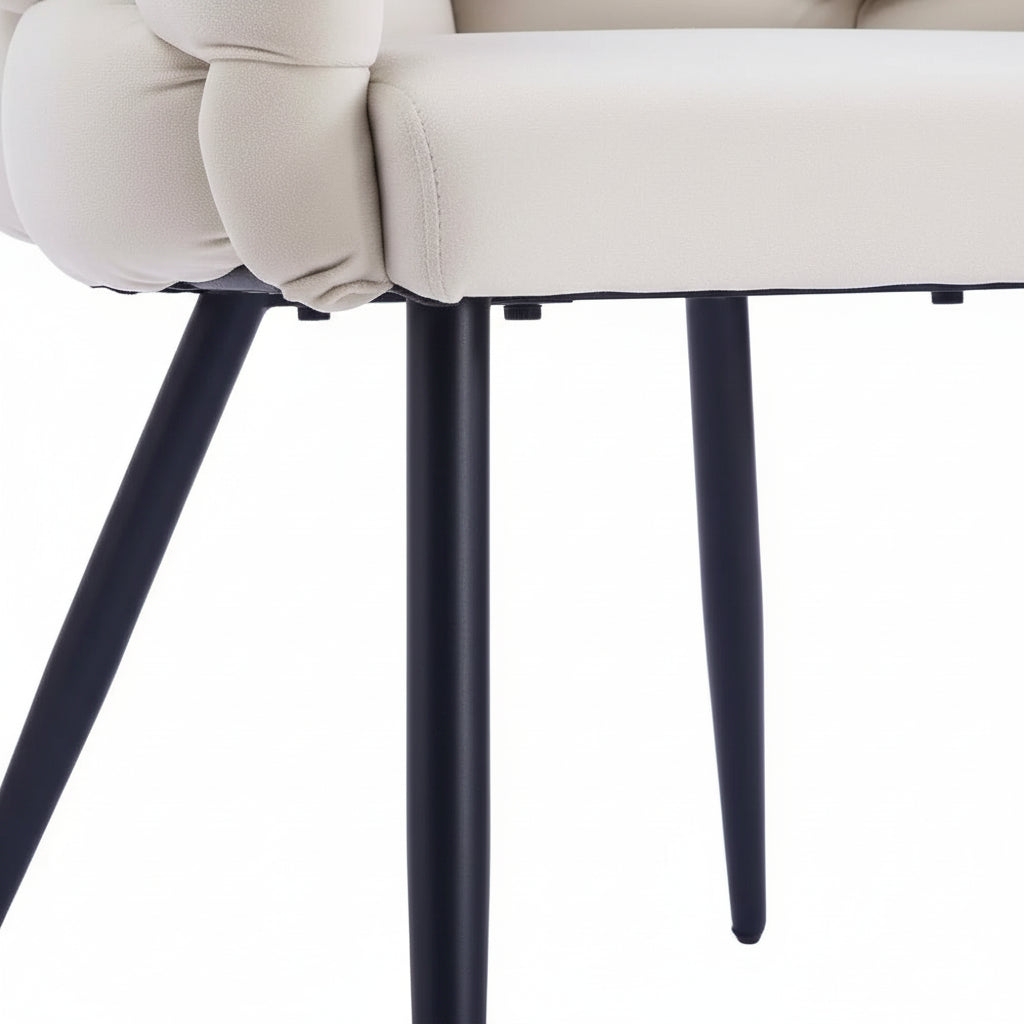 Lot 2 Chaises Salle à Manger Ballon Velours Beige Pieds Métal Noir 65x68x78cm