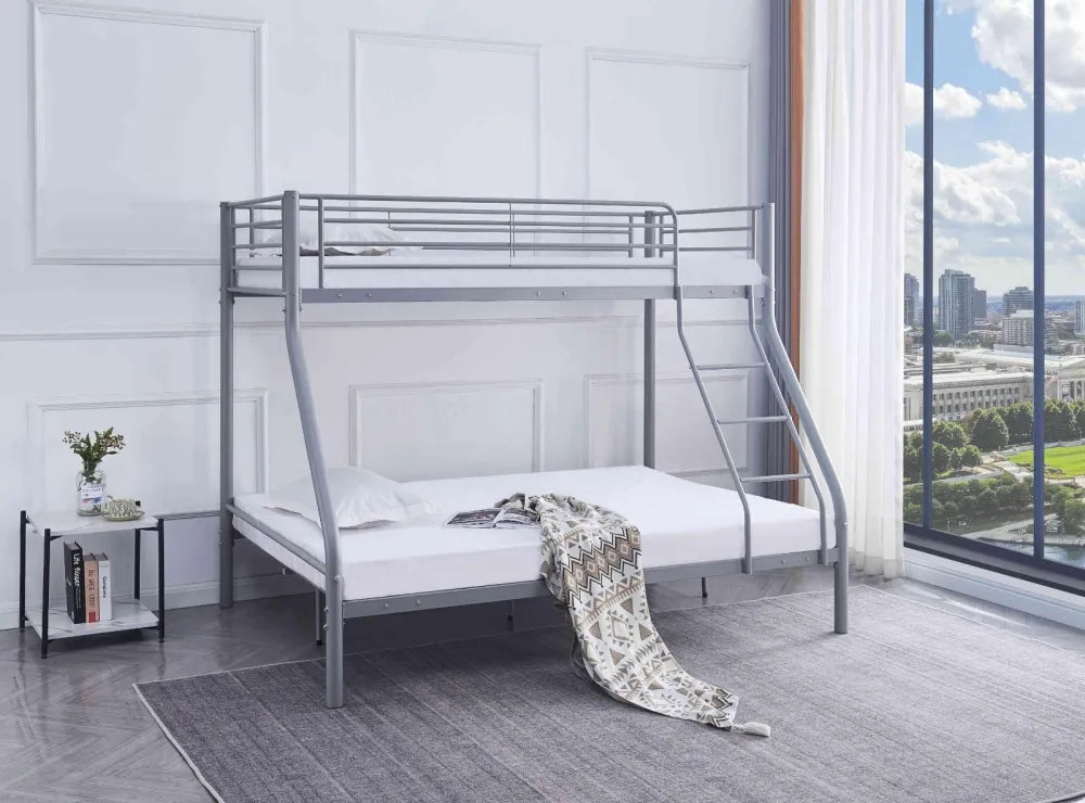 Pack Lit superposé 3 places + Matelas compris 2+1 métal COSTO sommier inclus #Couleur_gris