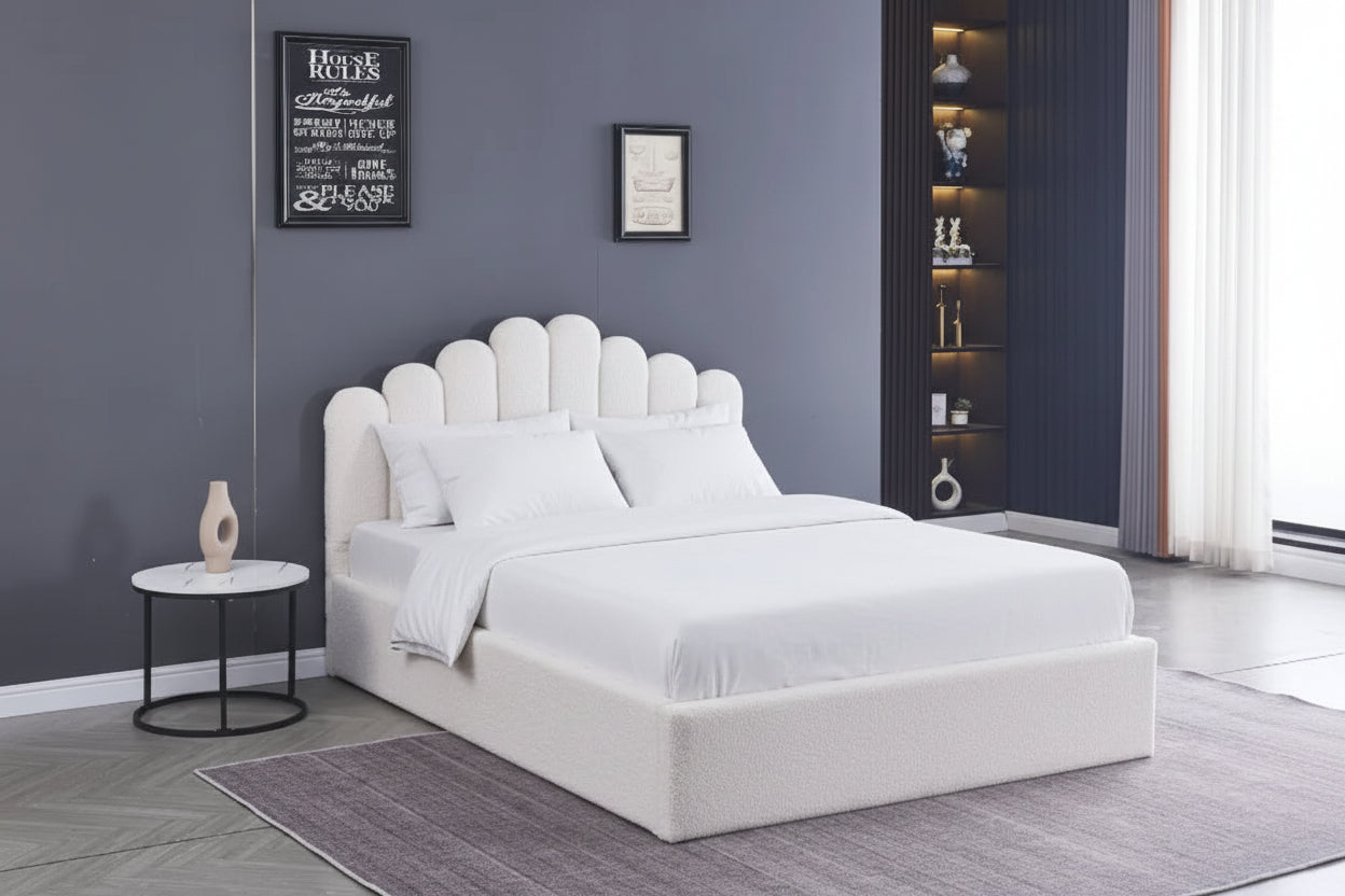 Lit coffre 2 places 160x200 cm DOHA sommier coffre intégré #couleur_blanc-doudou