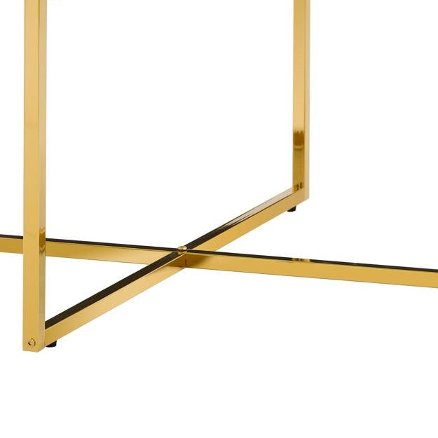 Table Basse LORIE Ronde Plateau Verre Trempé Marbré Noir Structure Métal Gold D90x45cm