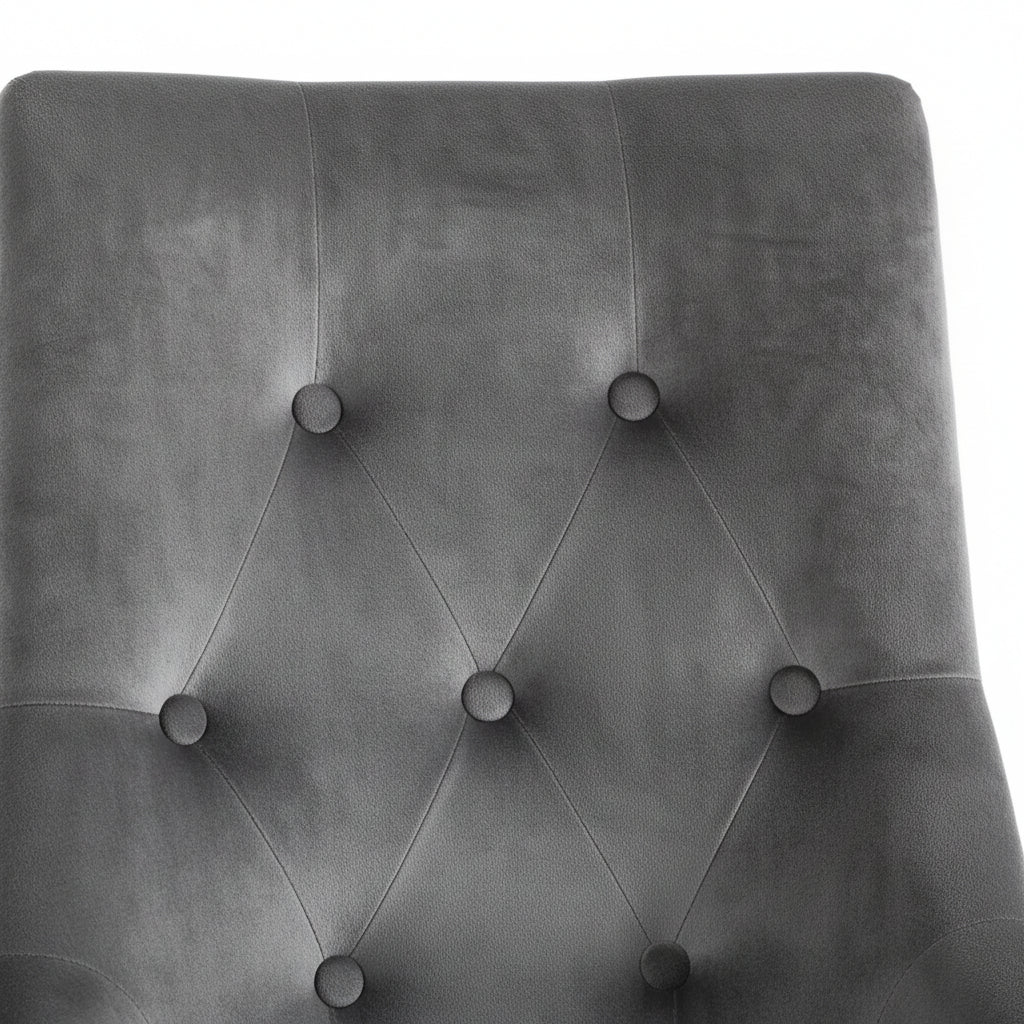 Lot 2 Chaises Salle à Manger Anneau Velours Anthracite Capitonnées Cloutées Pieds Gold