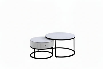 TABLE BASSE GIGOGNE SAMIRA METAL NOIR TIROIR CERAMIQUE MARBRE BLANC 80+60CM