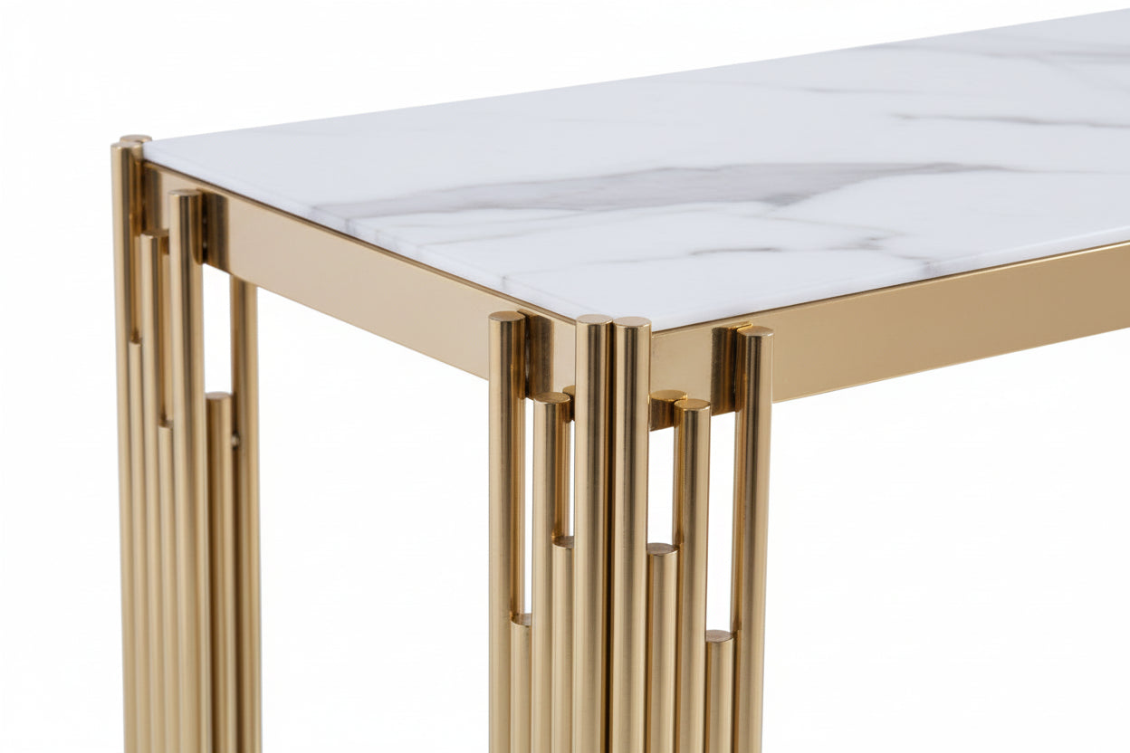 Console gold verre marbré blanc 120x40x78 cm FLUTE