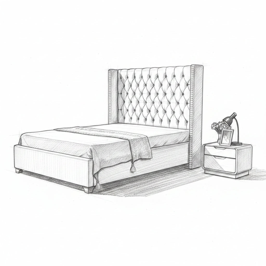 Lit double 180x200 cm velours nude tête capitonnée sommier inclus PRINCESSE