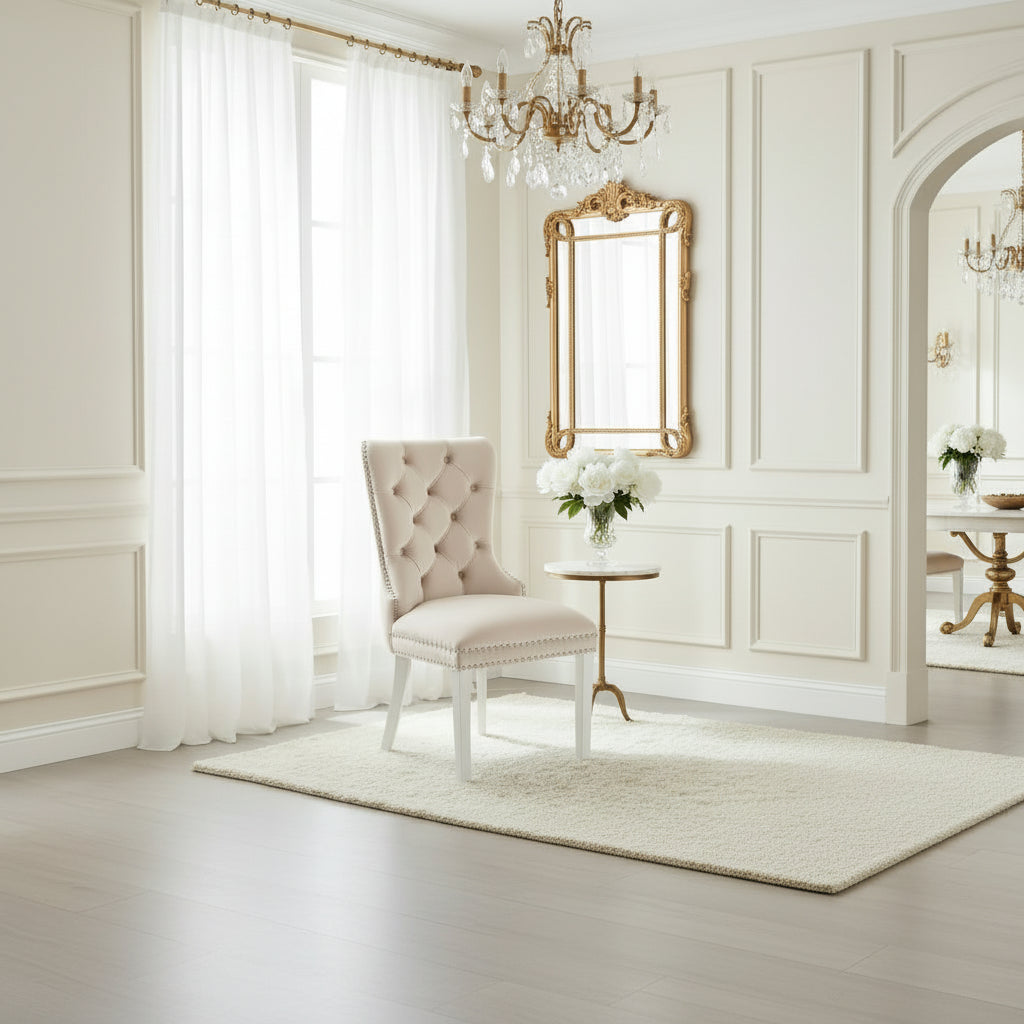 Lot de 2 chaises POIGNEE Clouté en velours pied chromé - Beige