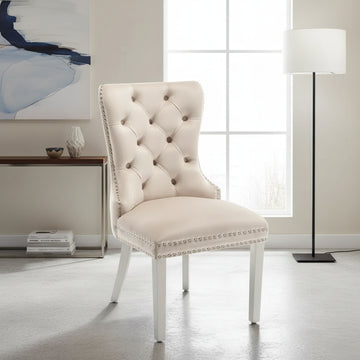 Lot de 2 chaises POIGNEE Clouté en velours pied chromé - Beige
