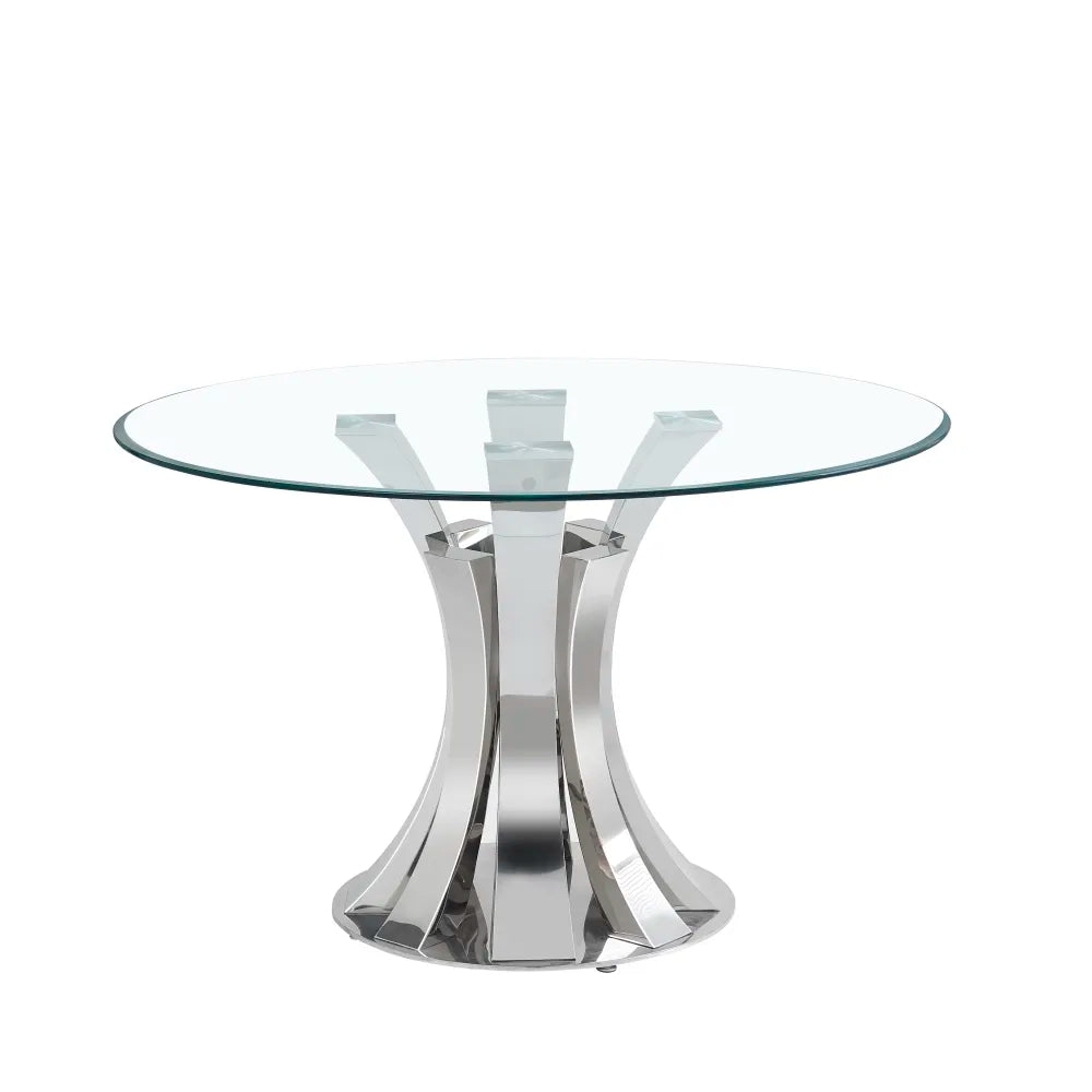 Table à manger ronde 120 cm verre trempé piétement chromé 6 personnes - JUDITH