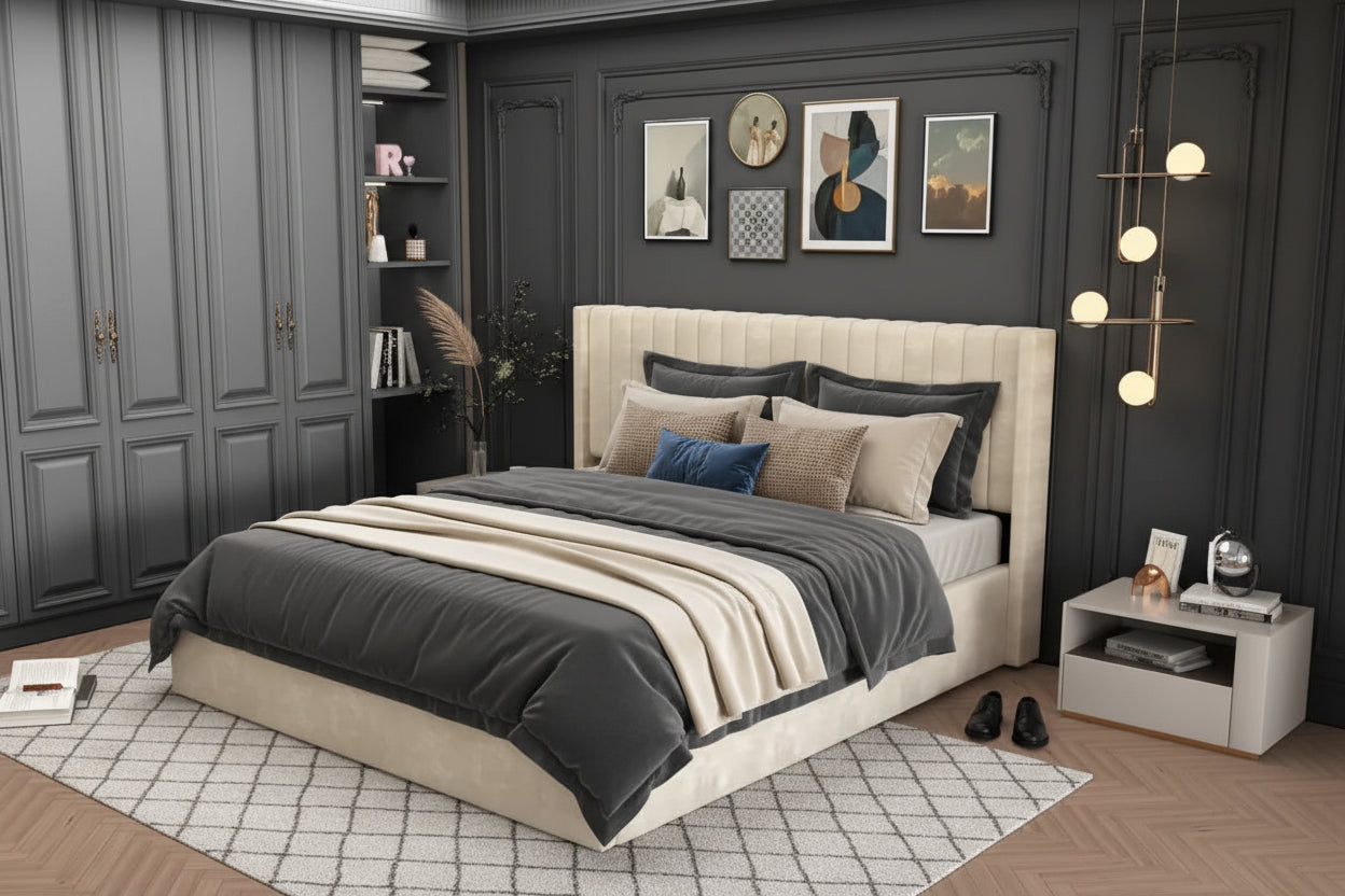 LIT DOUBLE COFFRE CAMILLE 160x200CM #couleur_beige