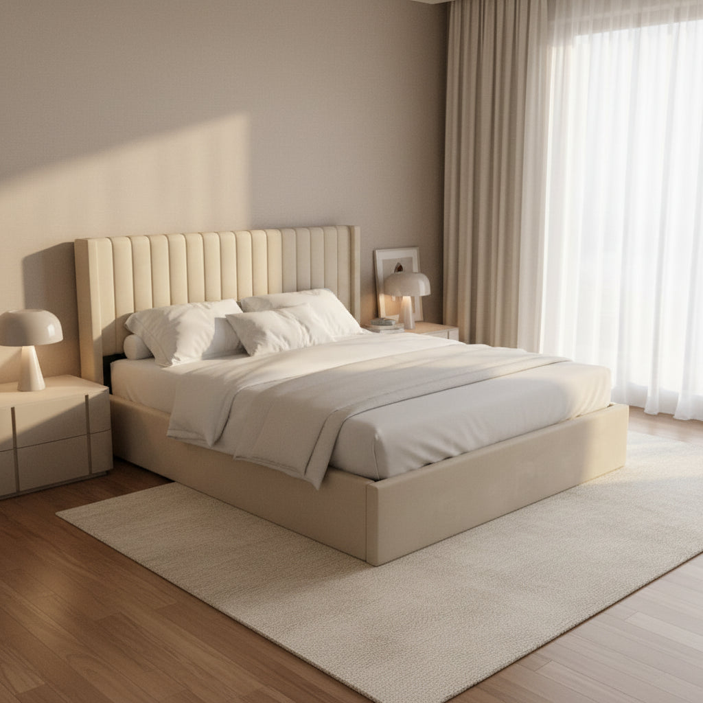 LIT DOUBLE COFFRE CAMILLE 140X190CM #couleur_beige