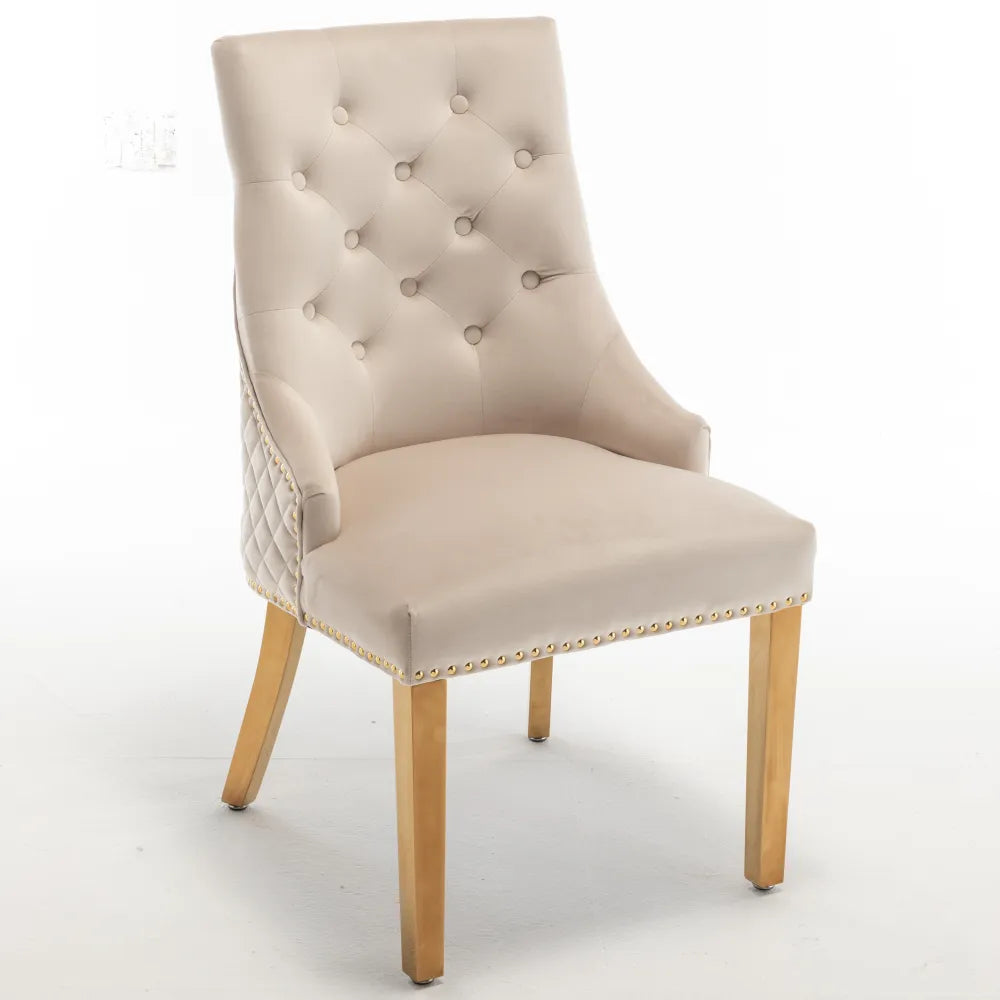 Lot de 2 chaises ANNEAU mattelassée et cloutée Gold velours - Beige