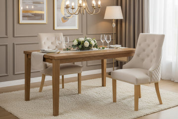 Lot de 2 chaises ANNEAU mattelassée et cloutée Gold velours - Beige