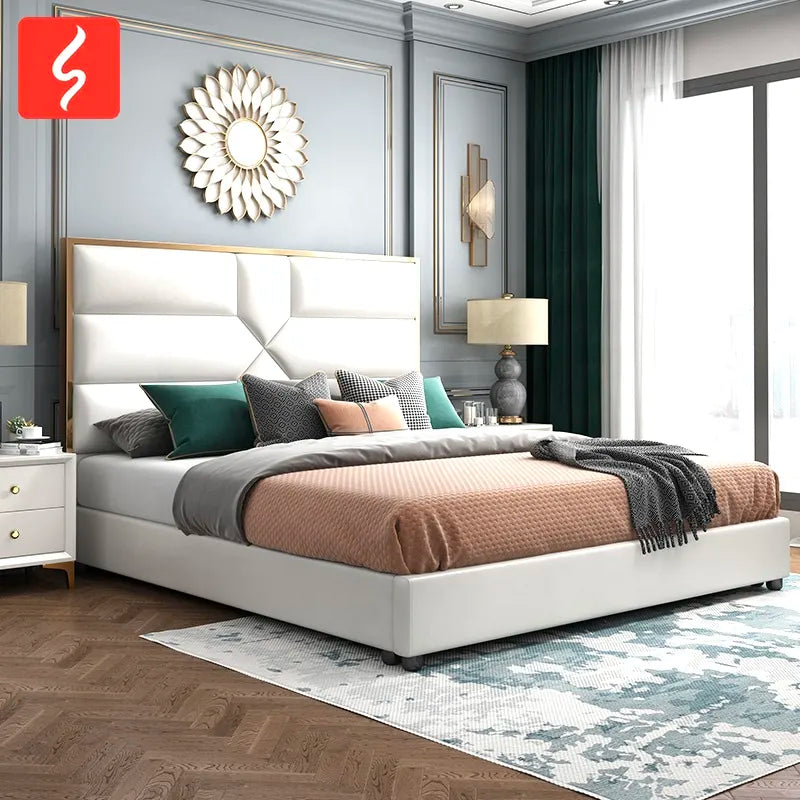 Lit 2 places  GOLD MARK similicuir BLANC 140x190 cm avec sommier intégré