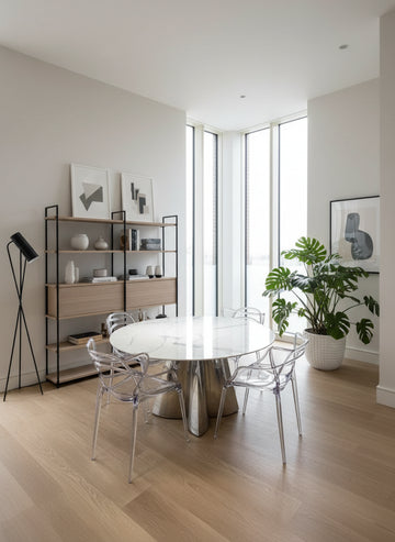 Table à manger CAPUCINE Chrome Marbre blanc