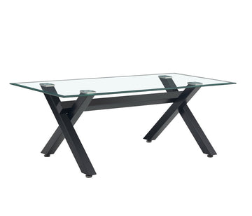 Table Basse IXE Métal Chrome Plateau Verre Trempé Transparent 120x60x45cm