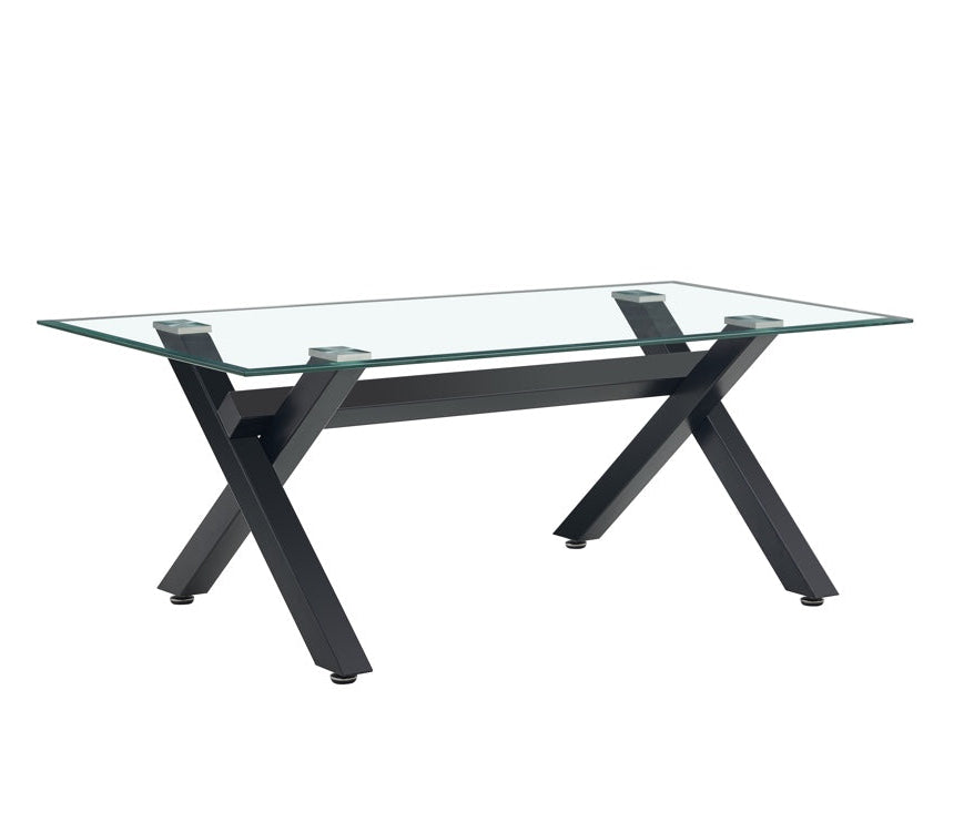 Table Basse IXE Métal Chrome Plateau Verre Trempé Transparent 120x60x45cm