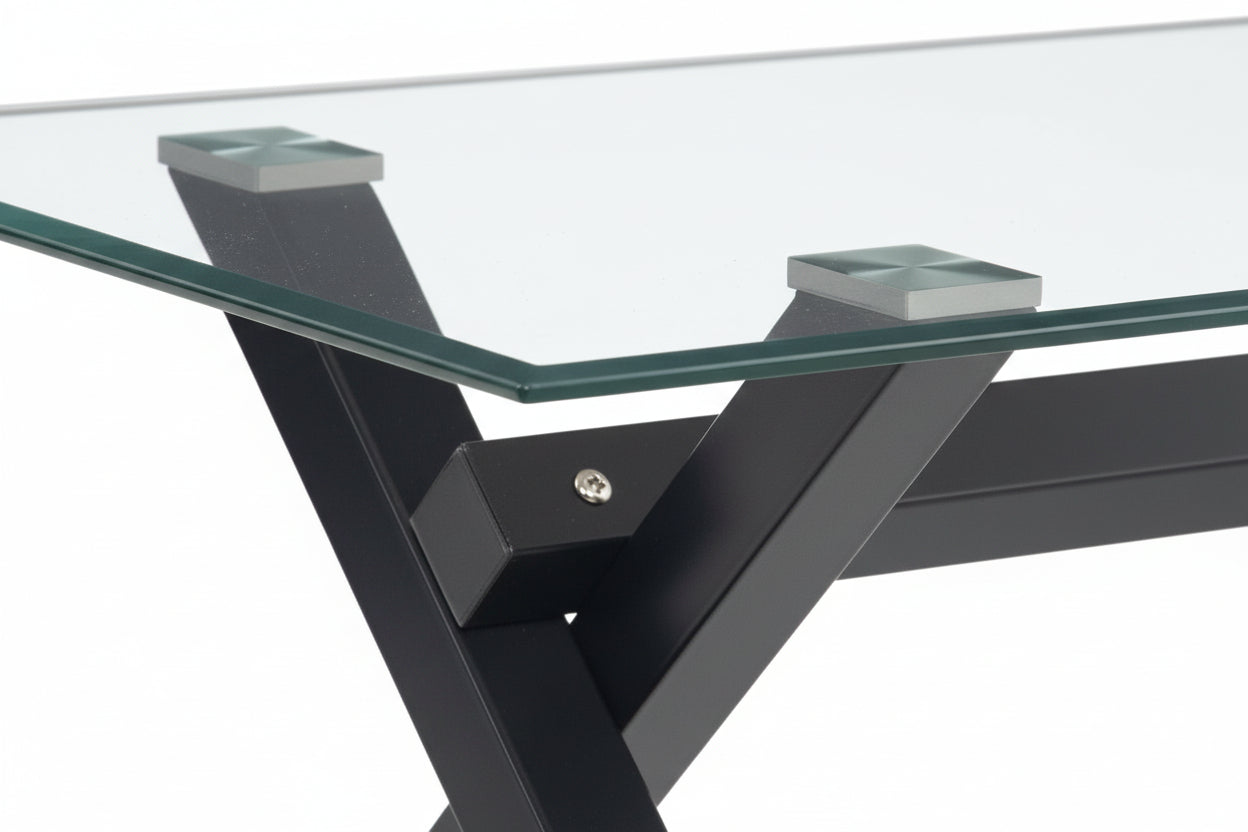 Table Basse IXE Métal Chrome Plateau Verre Trempé Transparent 120x60x45cm