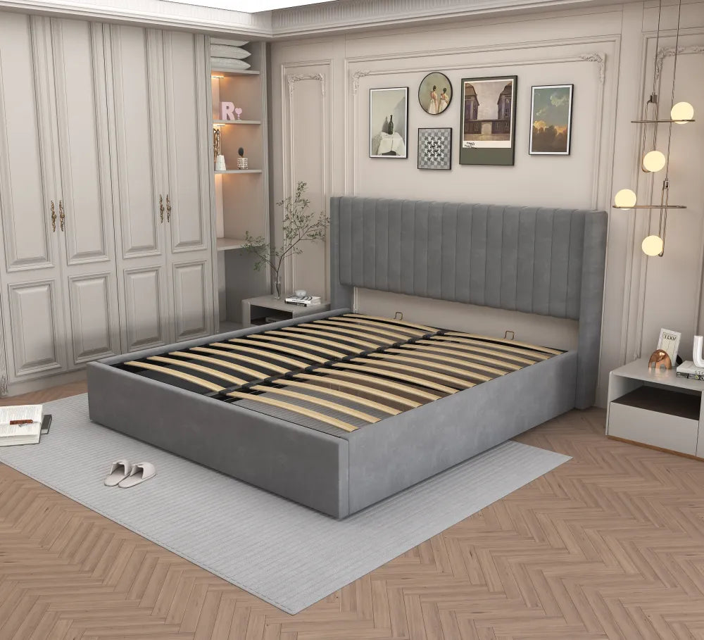 LIT DOUBLE COFFRE CAMILLE 140X190CM #couleur_gris