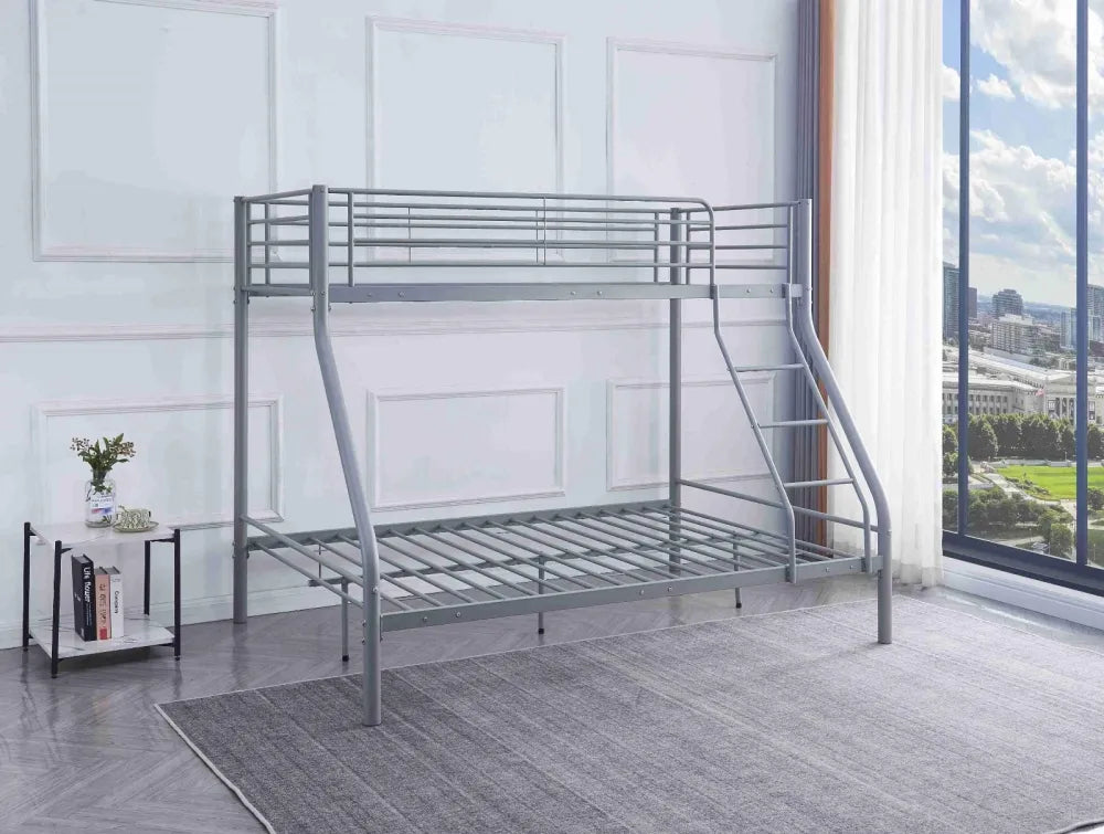 Pack Lit superposé 3 places + Matelas compris 2+1 métal COSTO sommier inclus #Couleur_gris