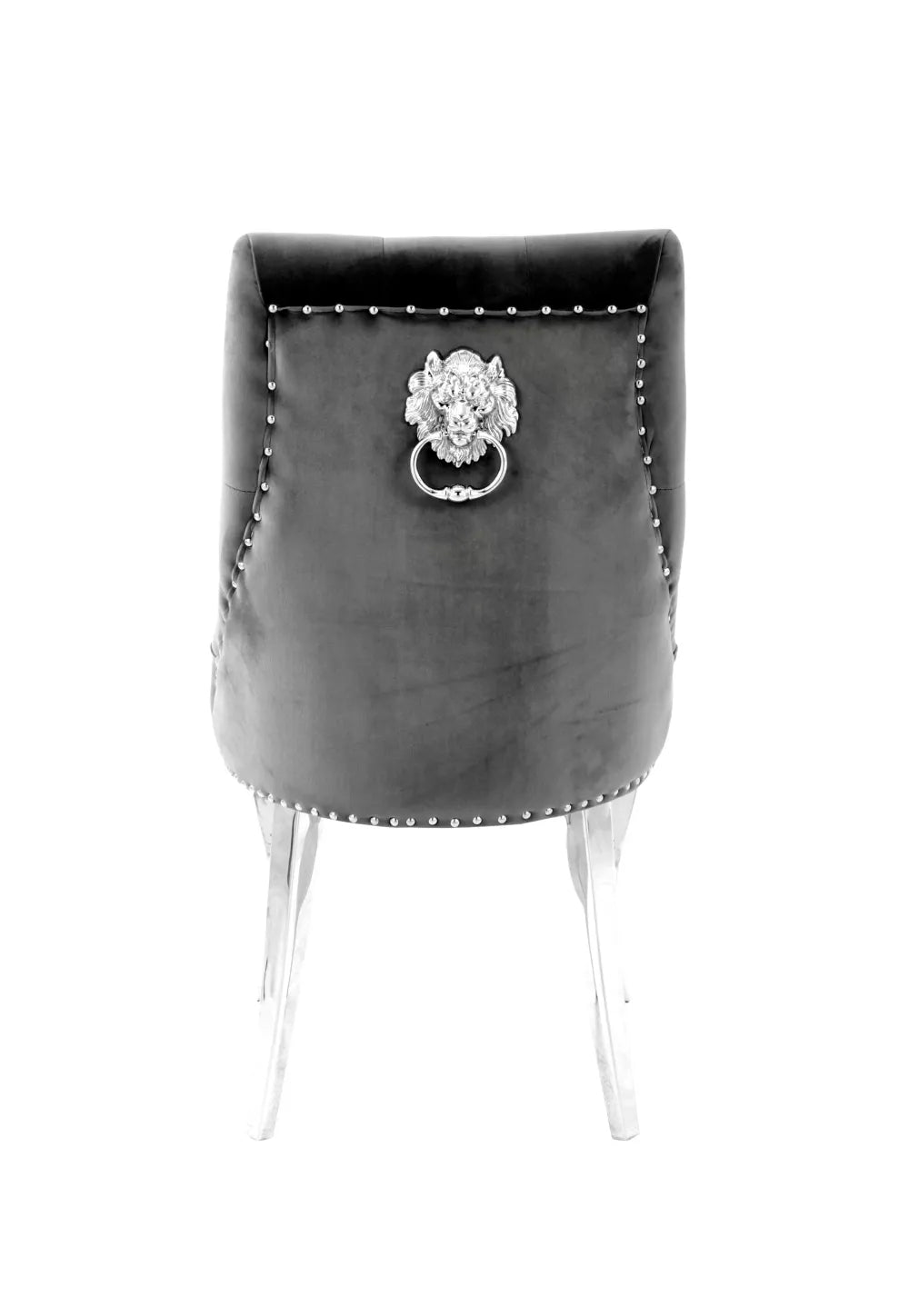 Lot de Chaises LION Capitonnées et Cloutées Chrome Velours #couleur_anthracite