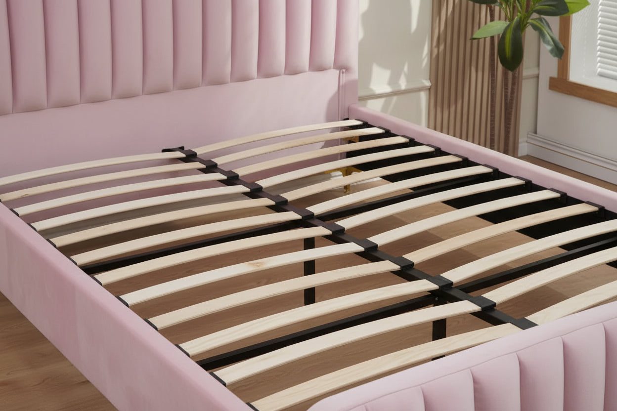 Lit 2 places velours rose sommier inclus 160x200 cm FAYE