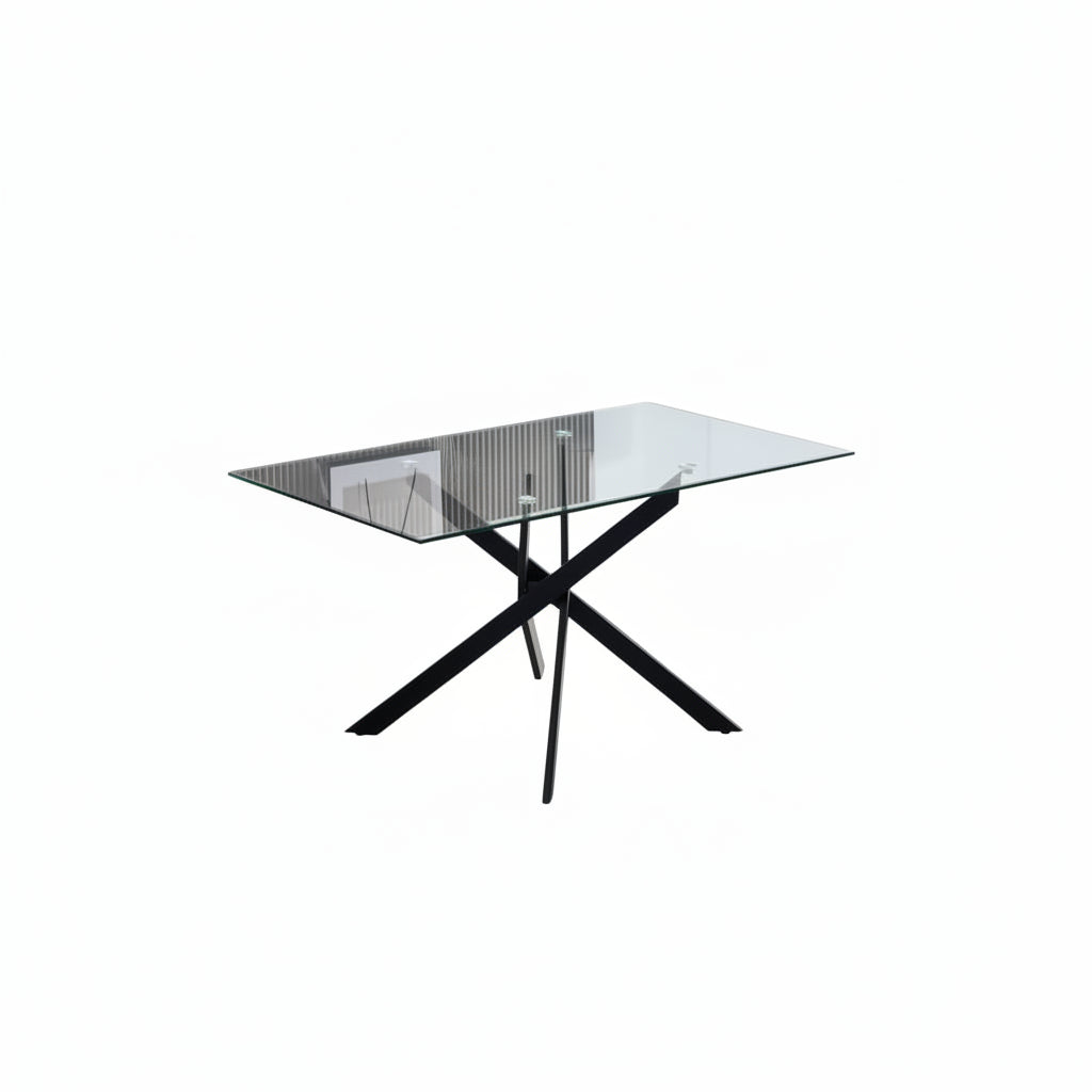 Table Repas JESSICA Métal noir et plateau en verre 150 cm 4 à 6 couverts transparent