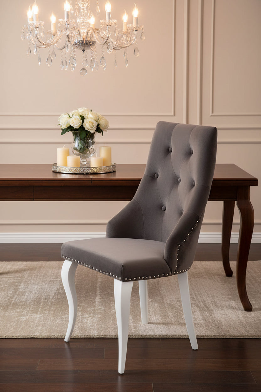 Lot de Chaises LION Capitonnées et Cloutées Chrome Velours #couleur_anthracite