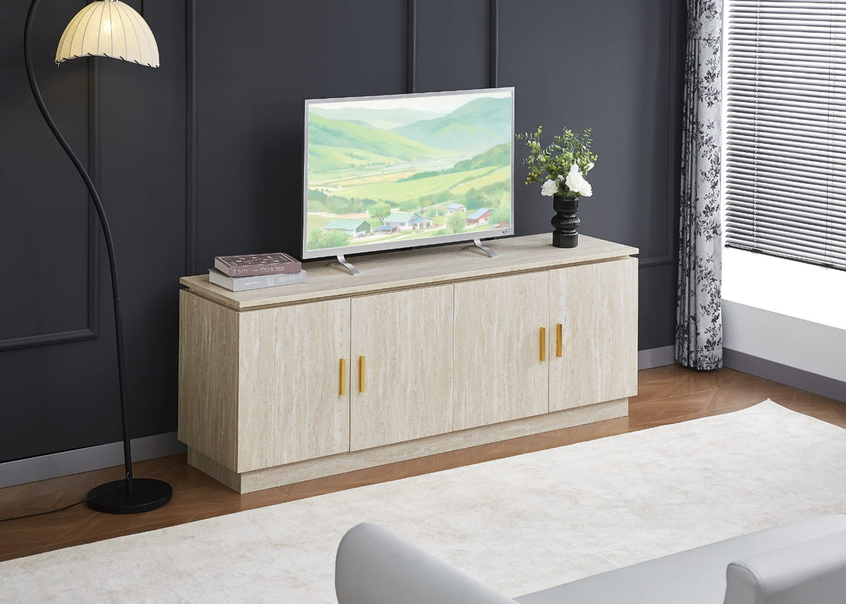 Meuble TV BAIETA – 160x40x60 cm – Finition Travertin & Design Épuré