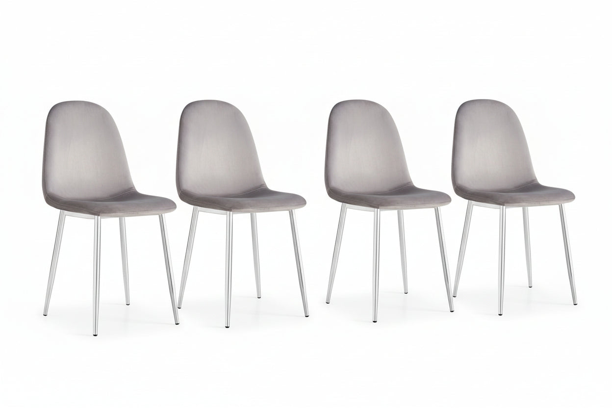 Lot de 4 chaises scandinaves velours anthracite pieds chrome #couleur_anthracite